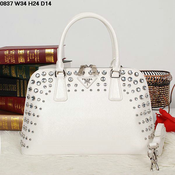 2014 Prada Saffiano Leather Spring Hinge Two-Handle Bag BL0837 white